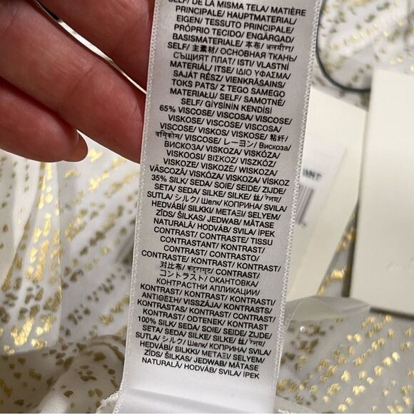 7 for all mankind silk blend blouse 💗 NWT 💗 cream with metallic gold 💗 large - Picture 4 of 11